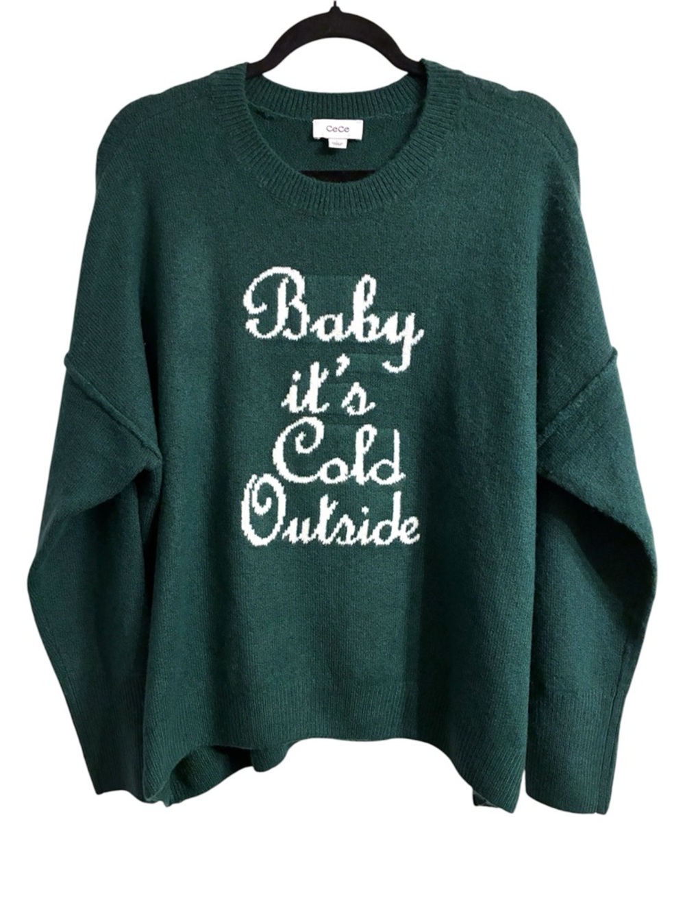 🎄 CeCe baby it’s cold outside green holiday sweater size large NWT